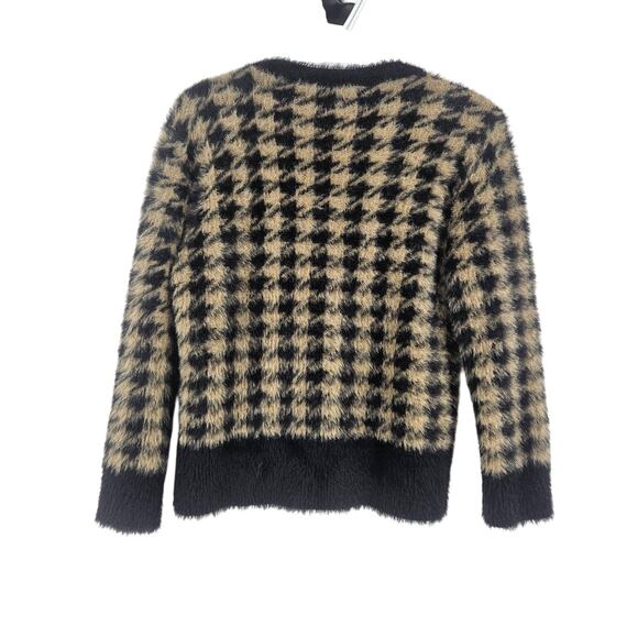 L'agence Saylor Cardigan Sweater Brown Black Faux Fur Houndstooth Cropped Size M - Picture 3 of 7